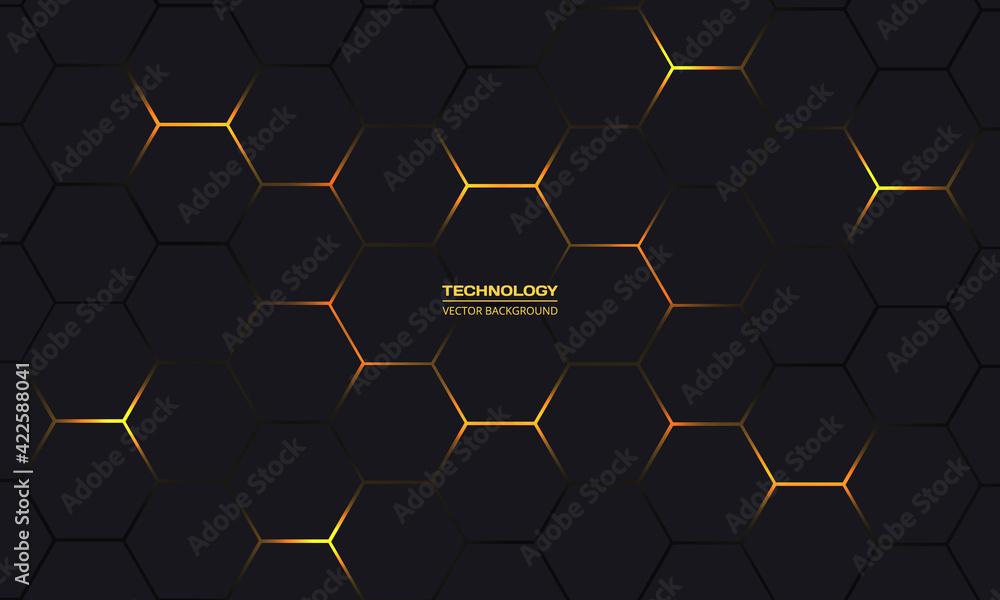 Black and yellow hexagonal technology vector abstract background ...