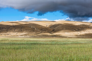 Wall Mural - natural scenery of Tibetan countryside and barley wheat fields