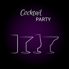  Cocktail party poster. Contour drawing. Minimalist style. Dark background