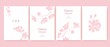 Set of spring backgrouds with sakura branch. Cherry blossoms. Design for card, wedding invitation, cover, packaging, cosmetics.