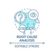 Root cause analysis blue concept icon. Work productivity. Performance efficiency. Problem evaluation, solution idea thin line illustration. Vector isolated outline RGB color drawing. Editable stroke