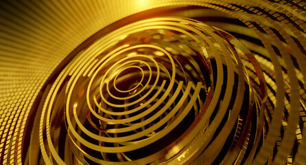 Wall Mural - golden rings abstract background. circular design with millions of particles and lines. particle met
