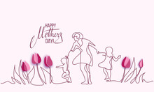 Happy Mother Day Card. Continuous One Line Drawing.