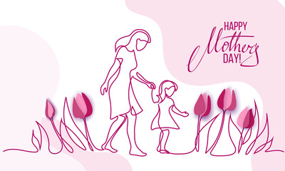 Wall Mural - Happy Mother day card. Continuous one line drawing.