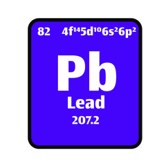 Canvas Print - Lead (Pb) button on purple background on the periodic table of elements with atomic number or a chemistry science concept or experiment.	