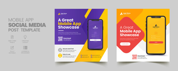 Mobile app promotion social media post banner template