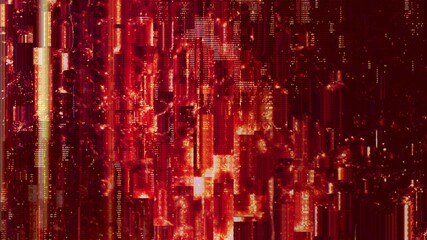 Wall Mural - Hypnotic abstract red digital code cyber glitch background 3D illustration. Psychedelic stylish artificial intelligence backplate with block graphics and code fragments depicting a computer hack.