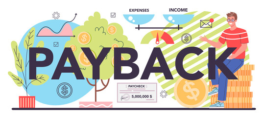Commerce activity payback typographic header. Idea of business development