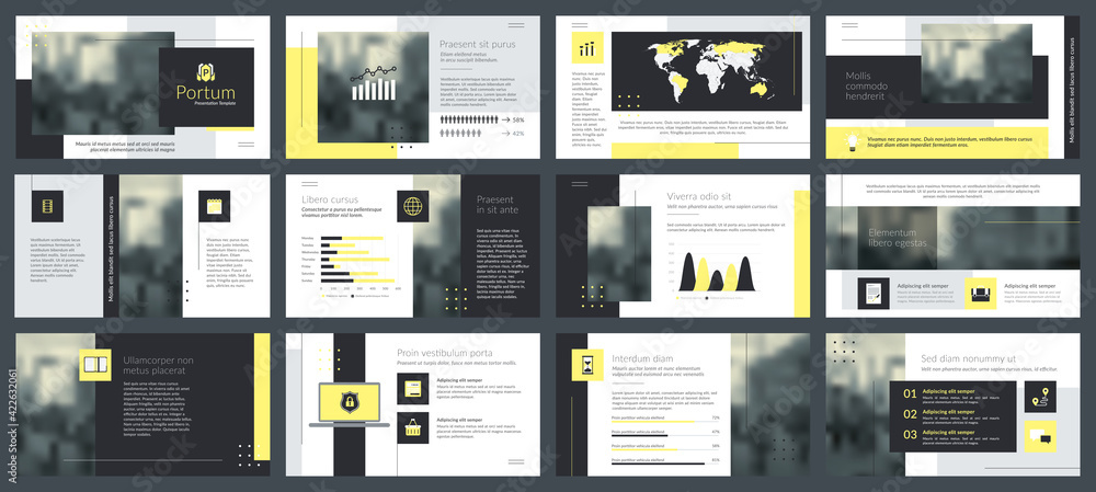 Powerpoint and keynote presentation slides design template. Elements of infographics for presentations templates, annual report, leaflet. - obrazy, fototapety, plakaty 