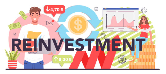 Sticker - Reinvestment typographic header concept. Investing business profit