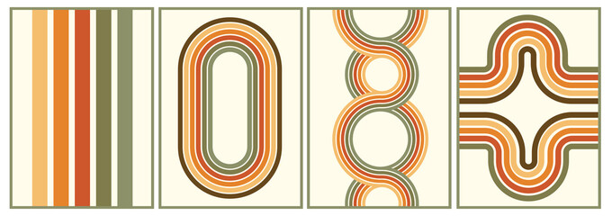 retro vintage 70s style stripes background poster lines. shapes vector design graphic 1970s retro background. abstract stylish 70s era line frame illustration