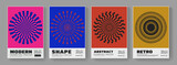 Set of abstract circle shapes. Modern geometric poster. Sun rays and firework signs.