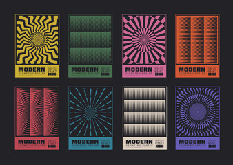 Aufkleber - Set of minimalist abstract posters. Meta modern covers. Swiss design pattern. Futuristic geometric composition. Bauhaus artwork.