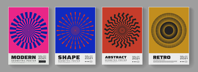 Aufkleber - Set of abstract circle shapes. Modern geometric poster. Sun rays and firework signs.