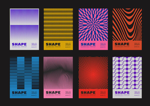 set of minimalist abstract posters. meta modern covers. swiss design pattern. futuristic geometric c