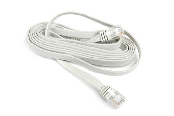 New computer Internet cable on a white background. White modem cable