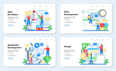 Poster - web development web banner or landing page set. website optimization