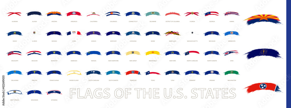 Flags of the US States in a rounded grunge brushstroke style. Stock ...
