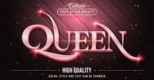 Editable Text Style Effect - Queen With Rose Pink Text Style Theme. Graphic Design Element.
