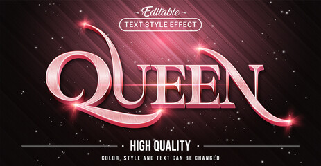 Fototapete - Editable text style effect - Queen with Rose Pink text style theme. Graphic Design Element.