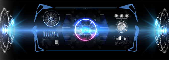 Wall Mural - Futuristic circle vector HUD, GUI, UI interface screen design. Abstract style on blue background. Abstract vector background. Abstract technology communication design innovation concept background.