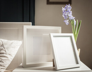 Canvas Print - easter spring still life. card mockup, hyacinth in flower pot, Scandinavian interior