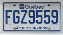MONTREAL, CANADA - AUGUST 22, 2014: Blue License Plate Of Quebec, Canada. I Remember