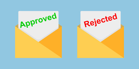 Approved and rejected letters. Check and confirmation signs. Mark and cross Mail. Vector