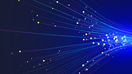 Wall Mural - dynamic point-line particles constitute the background of internet technology for emitting beams