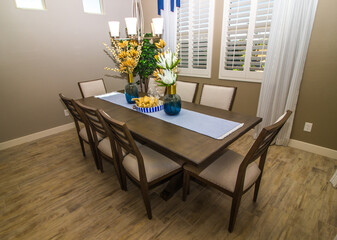 Wooden Dining Room Table With Eight Chairs