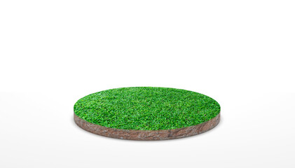 Wall Mural - 3d rendering. Round soil ground cross section with green grass on white background.