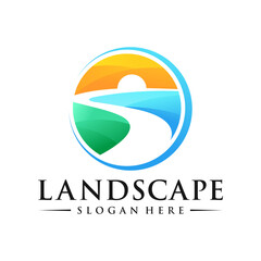 Wall Mural - Landscape logo design illustration vector template
