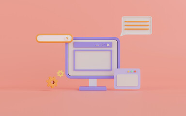 3d rendering concept computer software on pink background. 