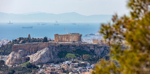 Wall Mural - Athens, Greece. Acropolis and Parthenon temple, view from Lycabettus Hill.