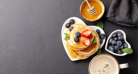 Wall Mural - Breakfast with pancakes and espresso coffee