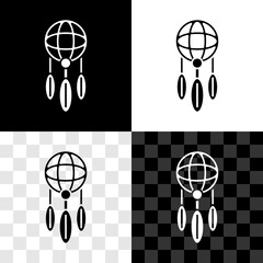 Canvas Print - Set Dream catcher with feathers icon isolated on black and white, transparent background. Vector