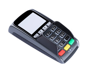 Payment terminal on white background