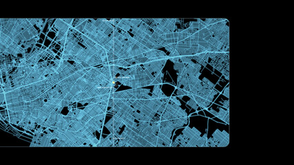 Aufkleber - Futuristic digital city map layout with satellite GPS coordinate searching and target tracking, interface head up display screen with data telemetry information for background display