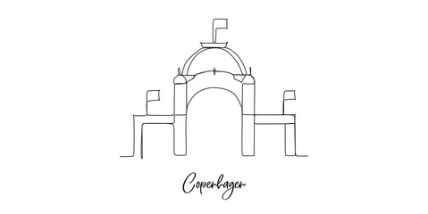 Canvas Print - Vector - Copenhagen. Simple flat concept one line drawing. Cityscape with landmarks - continuous one line drawing 