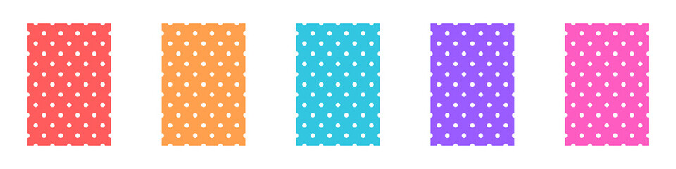 Patterns with polka dots of different colors isolated on white background. Dot pattern set. Vector illustration.