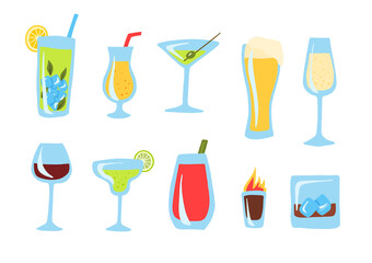 Poster - Cartoon Color Alcoholic Drinks Cocktails Icon Set. Vector