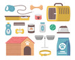 Cartoon Color Dog Supplies and Equipment Icon Set. Vector