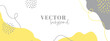 Organic abstract long vector banner template for social media. Trendy yellow gray background with copy space for text. Facebook cover