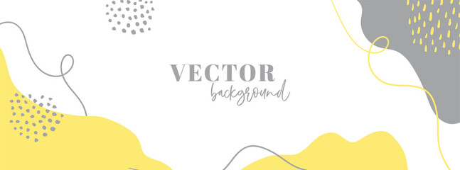 Wall Mural - Organic abstract long vector banner template for social media. Trendy yellow gray background with copy space for text. Facebook cover