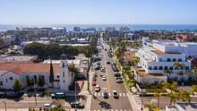Daytime Aerial View Of The Downtown City Area Of Oceanside, California, USA.