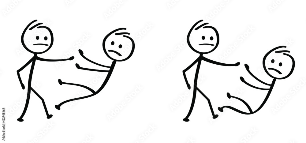 Stickman to fight. Drawing talking cartoon person. Stick figures jump run karate boxing or training. People fighting Adobe Stock