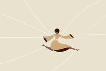 Conceptual Illustration Of A Girl With Controlling Strings Tied To Her While In Motion