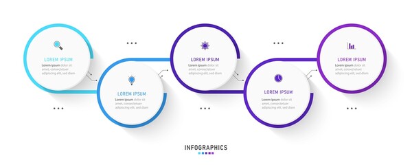 Vector Infographic label design template with icons and 5 options or steps. It can be used for process diagrams, presentations, workflow layouts, banners, flow charts, and info graphs.