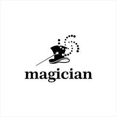 Wall Mural - hat and stick magician logo design for trick vector illustration