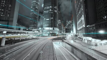 Wall Mural - modern city with abstract futuristic network connections. digital and technology concept